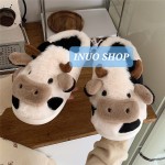 Pantuflas con dibujos animados de vaca,Pantufla de felpa calida de invierno